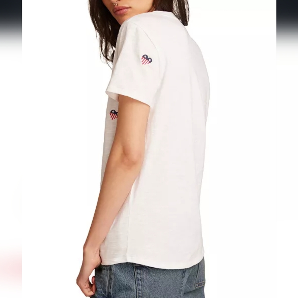 NWT Lucky Brand White Heart Flag Embroidered Cotton T-Shirt Large - Picture 3 of 9